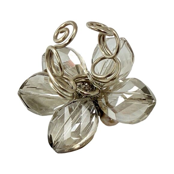 Glass Flower Statement Ring Sz 7 Bead Silver Cottagecore - Picture 15 of 15